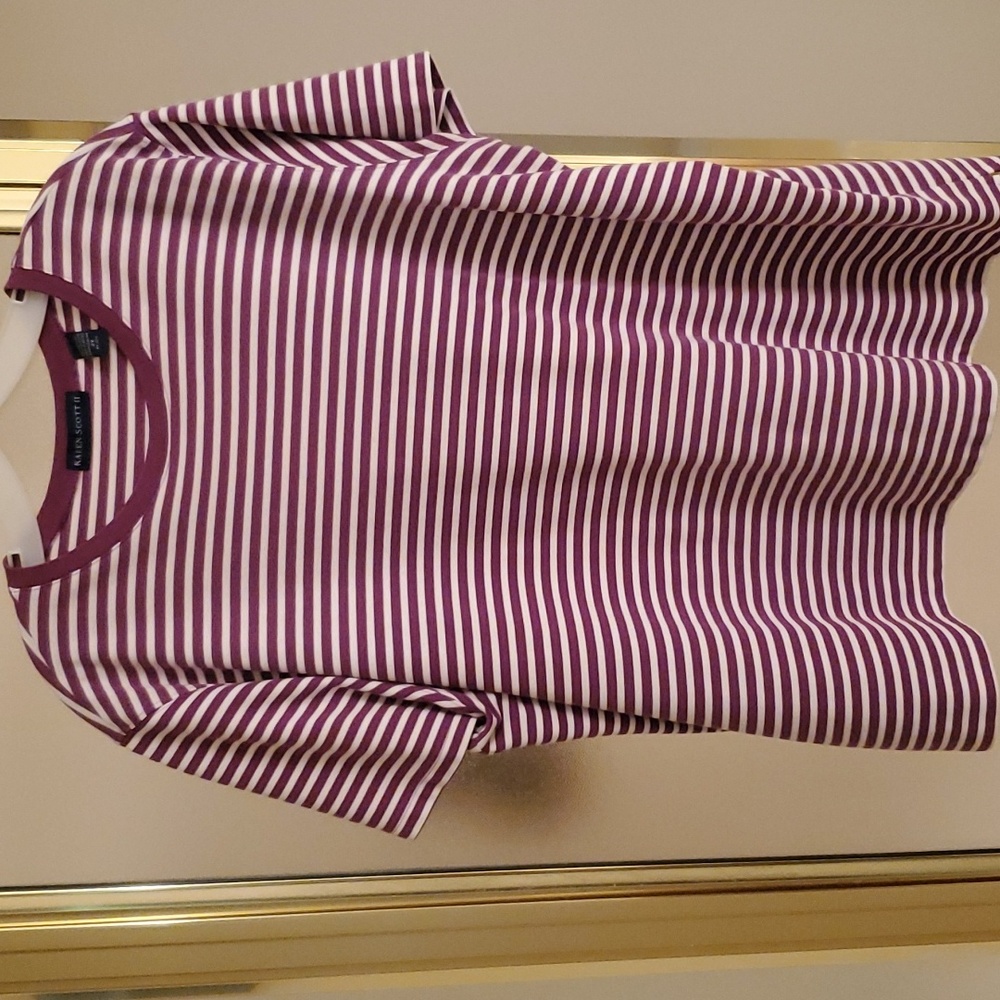 Karen Scott II purple and white strip top